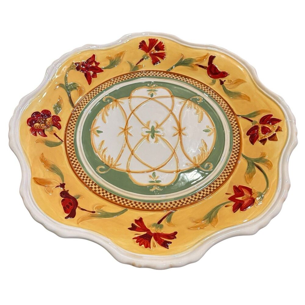 Fitz & Floyd Bellacara Oval Serving Platter Hand Painted Floral Bird 14” - Picture 7 of 7